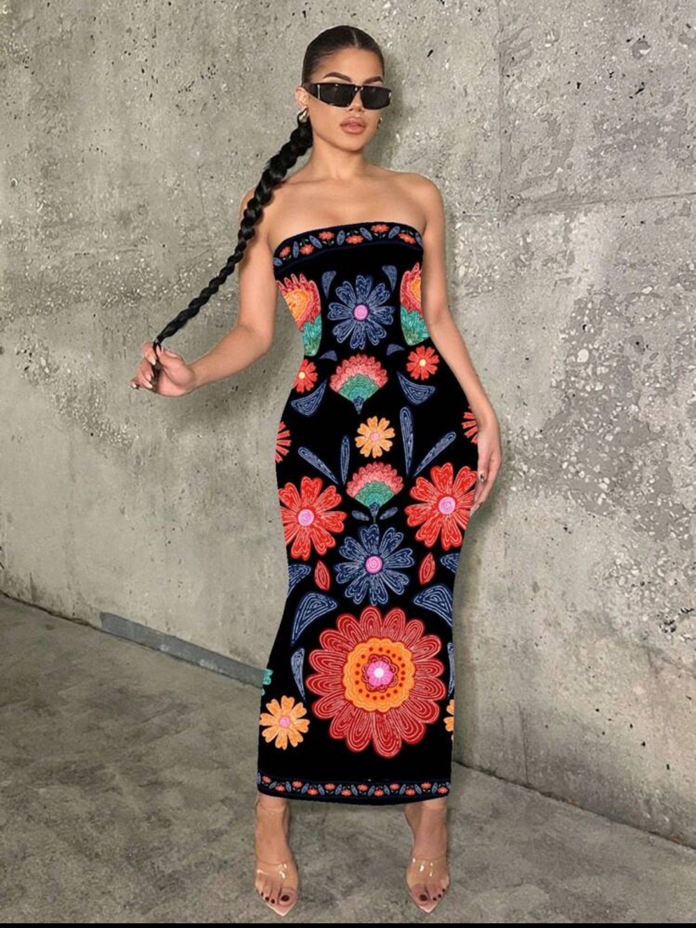 Strapless 🔥 Black Floral Maxi Dress - Vibrant Multicolor Print